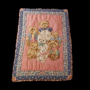 Bear Baby Quilt Pink and Blue Handmade